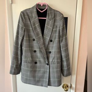 All Saints Charcoal and White Plaid Blazer